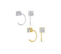 Ensemble de deux petites boucles d'oreilles minimalistes mini en zircone cubique ronde CZ solitaire à enfiler pour cartilage pour femmes adolescentes en argent plaqué or .925 argent sterling.