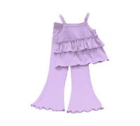 Ensemble de deux pièces avec pantalon évasé à neuf points pour filles, printemps, été et automne, tenue confortable à bretelles pour filles, taille 6 (violet, 12-18 mois)