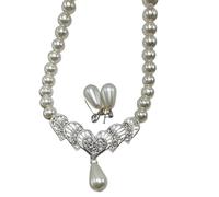 Ensemble de deux pièces de collier de perles d'imitation de mode européenne, collier et boucles d'oreilles pour femme, accessoires polyvalents personnalisés, pour cérémonie de remise de diplôme de