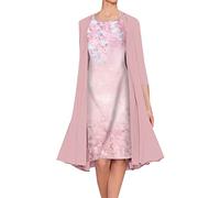 Ensemble de Deux pièces en Mousseline de Soie imprimée à la Mode décontractée pour Femmes Robe De Cocktail Longue Grande Taille (Pink, XXL)