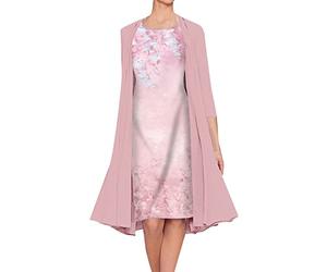 Ensemble de Deux pièces en Mousseline de Soie imprimée à la Mode décontractée pour Femmes Robe De Cocktail Longue Grande Taille (Pink, XXL)