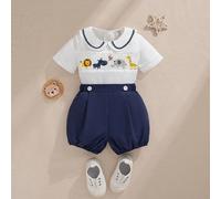 Ensemble de deux pièces pour bébé garçon incluant un Top à col mignon avec broderie d'animal et des shorts contrastés, adapté pour le port en extérieur en été 6-9M,9-12M,12-18M,18-24M,2-3Y,3-6MCartoon