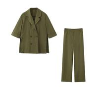 Ensemble de deux pièces pour femme avec blazer ample à double boutonnage et pantalon à taille haute élastique, Set 1, M