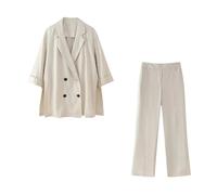 Ensemble de deux pièces pour femme avec blazer ample à double boutonnage et pantalon à taille haute élastique, Set, M