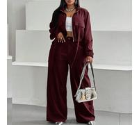 Ensemble de deux pièces, veste bomber à zip à manches longues et pantalon, de couleur unie, pour femmes grandes tailles 0XL,1XL,2XL,3XL,4XLUnicoloreTissu tissé