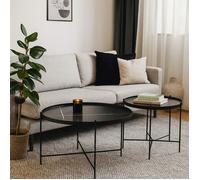 Ensemble de deux tables basses JULIETA - plateau marbre noir structure noire