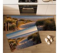 Ensemble De Deux Tapis De Cuisine Plage Sentiers De Randonnée Toits De Chaume Tapis De Porte Lavables Paysages Côtiers Nordiques Lot De 2 Antidérapants Pour La Décor Intérieure Entrée 45x75cm+45x150cm