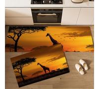 Ensemble De Deux Tapis De Cuisine Savane Africaine Girafe Tapis De Porte Lavables Silhouettes D'Animaux Au Coucher Du Soleil Lot De 2 Antidérapants Pour La Décor Intérieure Cuisine 50x80cm+50x150cm