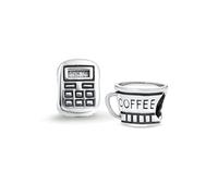 Ensemble de deux tasses de voyage Latte Mug Café & Perle Charme Calculatrice Comptable Étudiant en Mathématiques Pour Femmes Pour Adolescents en Argent Sterling .925 S'adapte au Bracelet Européen