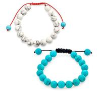 Ensemble De Deux Unisexe Pierres Précieuses Bleu Turquoise Blanc Howlite Shamballa Inspiré Empilable 10 MM Perle Bracelet Western Bijoux Pour Femmes Hommes Rouge Cordon Chaîne Réglable