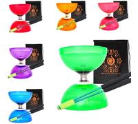 Ensemble de diabolo à triple roulement à quartz avec baguettes en aluminium en métal, corde de diabolo et sac de transport en cascade (vert avec baguettes vertes)