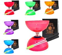 Ensemble de diabolo à triple roulement à quartz avec baguettes en aluminium « métal », corde de diabolo et sac de transport en cascade (rose avec baguettes argentées)