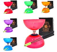 Ensemble de diabolo à triple roulement à quartz avec baguettes en aluminium « métal », corde de diabolo et sac de transport en cascade (rose avec baguettes rouges)