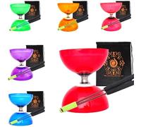 Ensemble de diabolo à triple roulement à quartz avec baguettes en aluminium « métal », corde de diabolo et sac de transport en cascade (rouge avec baguettes rouges)