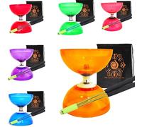 Ensemble de diabolo à triple roulement à quartz avec baguettes en aluminium « métal », corde de diabolo et sac de transport en cascade (orange avec baguettes dorées)