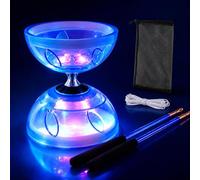 Ensemble de diabolo à triple roulement, diabolo LED, roulement à billes | Diablo Jouet de jonglage avec corde de 10 m, 2 poteaux et sac en filet pour adultes, débutants et professionnels