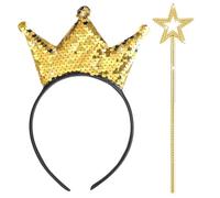 Ensemble de diadème de princesse à paillettes, bandeau et baguette étoile de 33 cm, bâton de taille unique, accessoires de déguisement de princesse pour fête d'anniversaire, fournitures de décoration