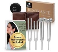 Ensemble de diapasons de résonance chakra pour guérison - Ensemble de diapasons lestés et non lestés comprenant 128 Hz, 136 Hz, 256 Hz, 384 Hz et activateur de palet de hockey - Instruments de
