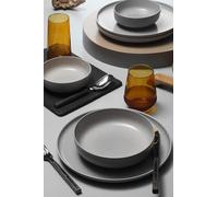 Ensemble de dîner élégant de 12 pièces, 100% porcelaine. Comprend 4 assiettes de service (24 cm), 4 assiettes (20 cm), 4 bols (15 cm) | Passe au lave-vaisselle et au micro-ondes