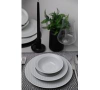 Ensemble de dîner élégant de 18 pièces, 100% porcelaine, blanc | Comprend 6 assiettes de service (27 cm), 6 assiettes profondes (21 cm), 6 bols (16 cm) | Passe au lave-vaisselle et au micro-ondes