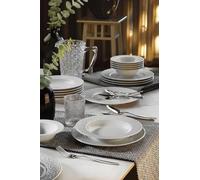 Ensemble de dîner élégant de 18 pièces, 100% porcelaine. Comprend 6 assiettes de service (27 cm), 6 assiettes profondes (21 cm), 6 bols (16 cm) | Passe au lave-vaisselle et au micro-ondes