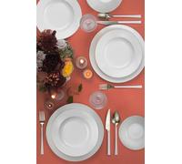 Ensemble de dîner élégant de 18 pièces, 100% porcelaine. Comprend 6 assiettes de service (27 cm), 6 assiettes profondes (21 cm), 6 bols (16 cm). Parfait pour les dîners élégants