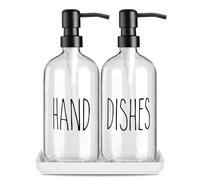 Ensemble De Distributeurs De Savon en Verre Premium : Pack De 2 pour Savon pour Les Mains Et Liquide Vaisselle avec sous-Plat en Céramique pour Shampooing, Après-Shampooing(Transparent)