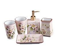 Ensemble de distributeurs de Savon Incluant : 1 Porte-brosses à Dents, 2 gobelets for gargarisme et brossage des, Porte-Savon pour Une Nouvelle Maison(Pink)