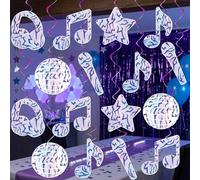 ensemble de dix huit bannières de fête thème discothèque chanteur joyeux | ensemble de dix huit bannières de fête thème discothèque chanteur joyeux anniversaire décoration style cinéma musical magique