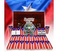 Ensemble de dominos portoricains en édition limitée - Double six dalles de domino avec motif drapeau de Porto Rico - Résine de qualité supérieure et acrylique transparent - Étui de rangement classique