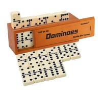 Ensemble de dominos pour adultes, jeu de société classique pour adultes et personnes âgées, double six dominos épais avec toupie 28 carreaux dans une boîte en bois marron exclusive.