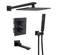 Ensemble de Douche à Effet Pluie Classique, Robinet de Salle de Bain Mural Noir avec pommeau de Douche en Laiton de 10 Pouces, Douche à Main, Robinet de Baignoire, boîtier en,