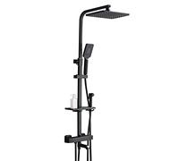 Ensemble de douche à effet pluie de luxe pour salle de bain, pommeau de douche à main avec fonction thermostat, hauteur et angle réglables, noir