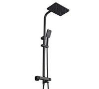 Ensemble de douche à effet pluie de luxe pour salle de bain, pommeau de douche à main avec fonction thermostat, hauteur et angle réglables, noir