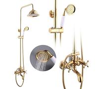 Ensemble de douche antique - Système de douche à effet pluie - Douchette à main - Rétro nostalgie - Moderne - Robinet de douche - Mitigeur de salle de bain - Avec pommeau de douche rond - Doré