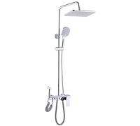 Ensemble de Douche avec douchette à Main, Robinet de Douche à Pluie exposé utilisé pour la rénovation de la Salle de Bain, Hauteur et Angle réglables, Chrome