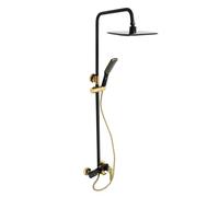 Ensemble de douche avec douchette, colonne de douche réglable en hauteur 85-125 cm, robinet de douche avec 3 sorties et thermostat, montage mural (Noir/doré)