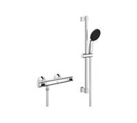 Ensemble de douche avec mitigeur thermostatique pommeau 1 jet barre 60cm et fle ible GR G