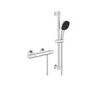 Ensemble De Douche Avec Mitigeur Thermostatique, Pommeau 3 Jets, Barre 60Cm Et Flexible - 34237003 - Economie D'Eau - Chromé