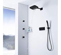 Ensemble de Douche avec Petit Jet latéral, Petite Cascade dans Le Mur, Ensemble de Douche Noir, surpresseur, Robinet de Douche en cuivre, Alimentation en Eau de Douche