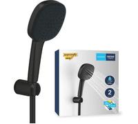 GROHE Vitalio Comfort 110, Ensemble de Douche avec Douchette Carrée 2 jets, Support Mural Universel, Flexible 1,75m, Economie d'Eau, A coller avec GROHE QuickGlue ou à visser, Noir Mat, 263992431