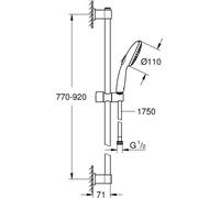 Ensemble de douche avec pommeau 3 jets, barre 90cm et flexible - GROHE Vitalio Start 110 26956001 - Economie d'eau - Chromé