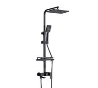 Ensemble de douche avec robinet, douche thermostatique intelligente dans un boîtier en acier inoxydable, quatre pommeaux de douche, réglables et abaissables, avec pistolet/étagère (noir, 3 niveaux)