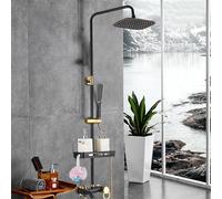 Ensemble de Douche Colonne de Douche Thermostatique Avec étagères, Réglable en Hauteur 77-115cm Rotation à 360 Degrés Trois Types de Drainage,Convient pour la Maison, Hôtel, Salle de Bains