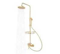 Ensemble de douche doré de 20 cm avec étagère, douchette à main vintage réglable en hauteur, convient pour appartements, salles de bains, écoles et clubs de bien-être