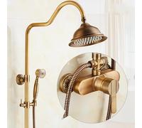 Ensemble de douche effet pluie en bronze antique - Robinet mitigeur mural en cuivre avec bec pivotant - Design classique pour salle de bain élégante