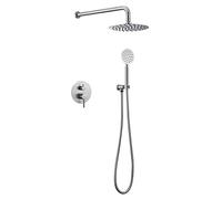 Ensemble de douche en acier inoxydable brossé - Système de douche rond ultra fin de 20,3 cm - Sans mitigeur - Kit de salle de bain Clete pour rénovation de douche moderne