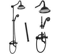 Ensemble de douche en bronze huilé avec pulvérisateur à main, bec verseur et tube d'extension de 30,5 cm, pommeau de douche à effet pluie pivotant à fixation murale, 3 fonctions et 2 poignées en croix