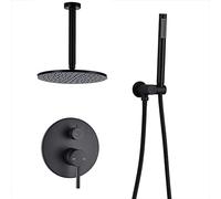 Ensemble de douche en laiton noir, robinet de salle de bain, bras de douche, mitigeur inverseur, ensembles de pulvérisation à main avec pomme de douche à effet pluie - mur-plafond de 8 pouces