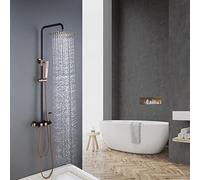Ensemble de douche en or rose de luxe - mélangeur de divertisseur mural thermostatique avec pomme de douche de 10 x 8 pouces et robinets de salle de bain en laiton à la main - Système de douche